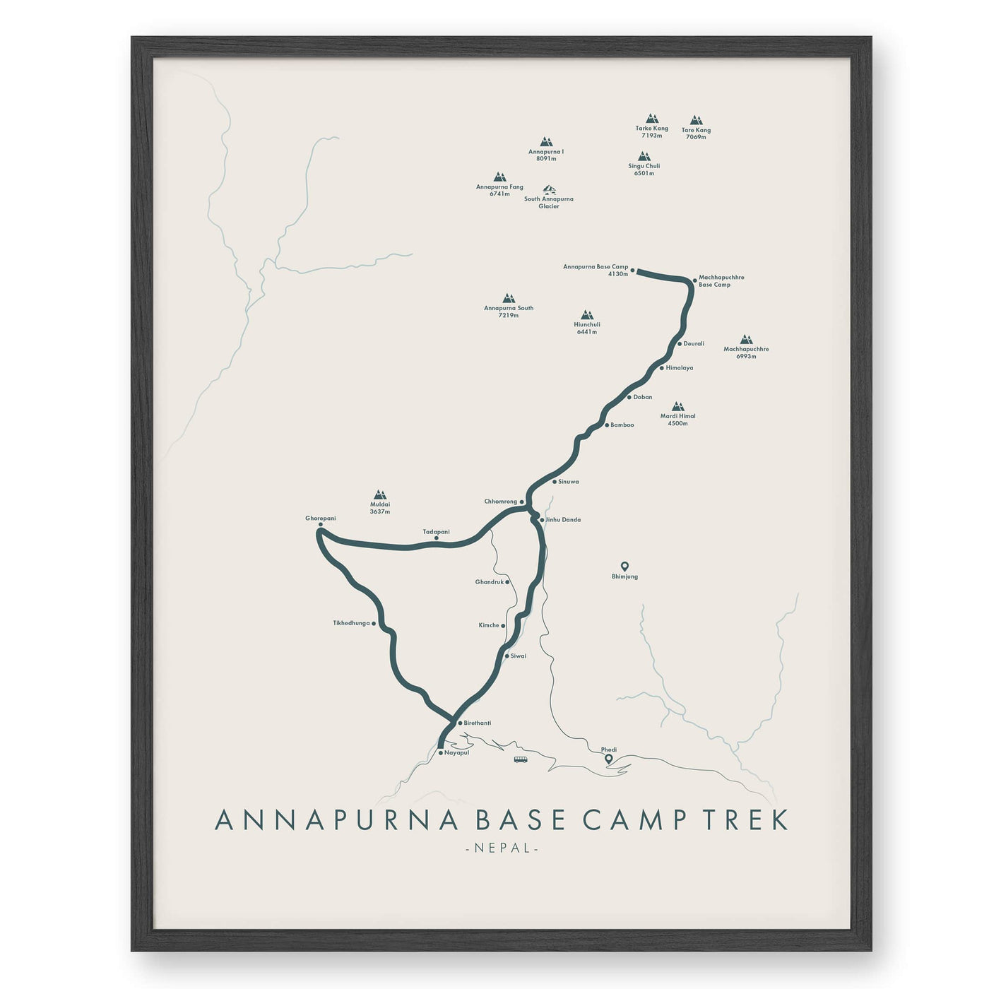 Trail Poster of Annapurna Base Camp Trek - Beige