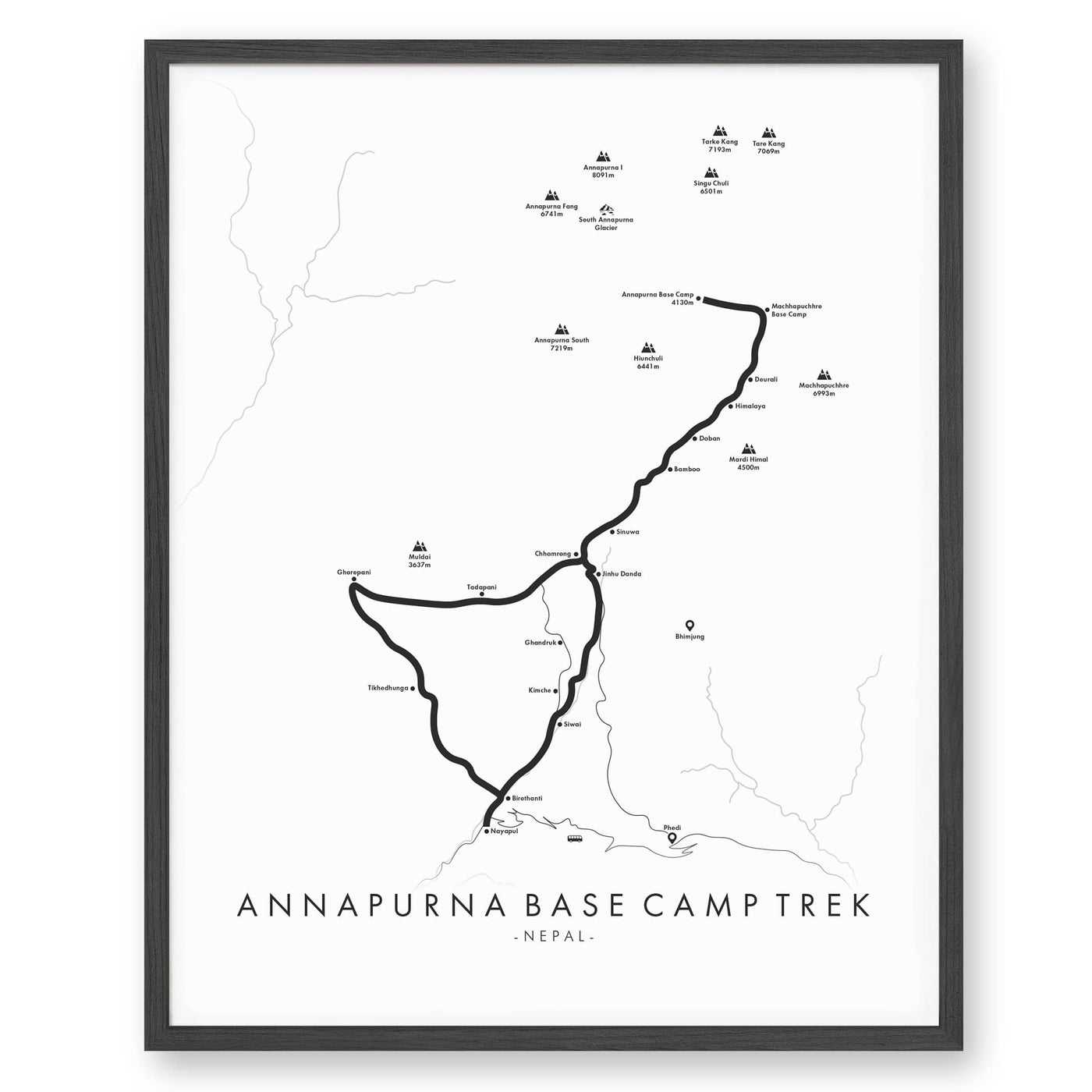 Trail Poster of Annapurna Base Camp Trek - White