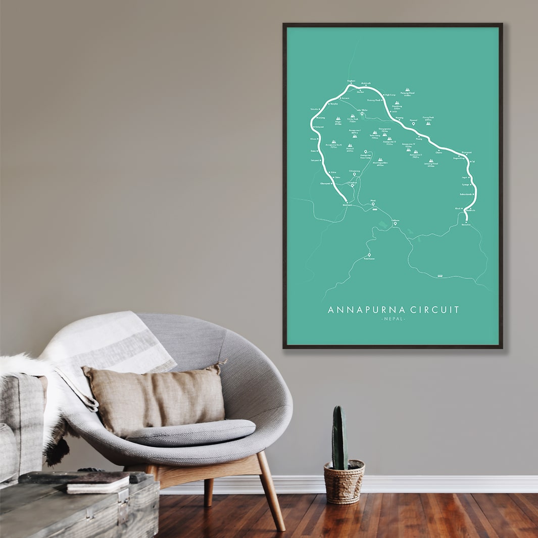 Trail Poster of Annapurna Circuit - Teal Mockup