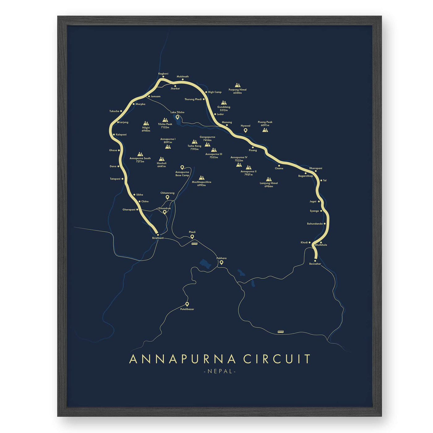 Trail Poster of Annapurna Circuit - Blue