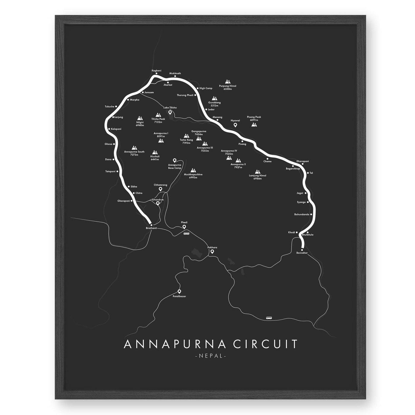 Trail Poster of Annapurna Circuit - Grey