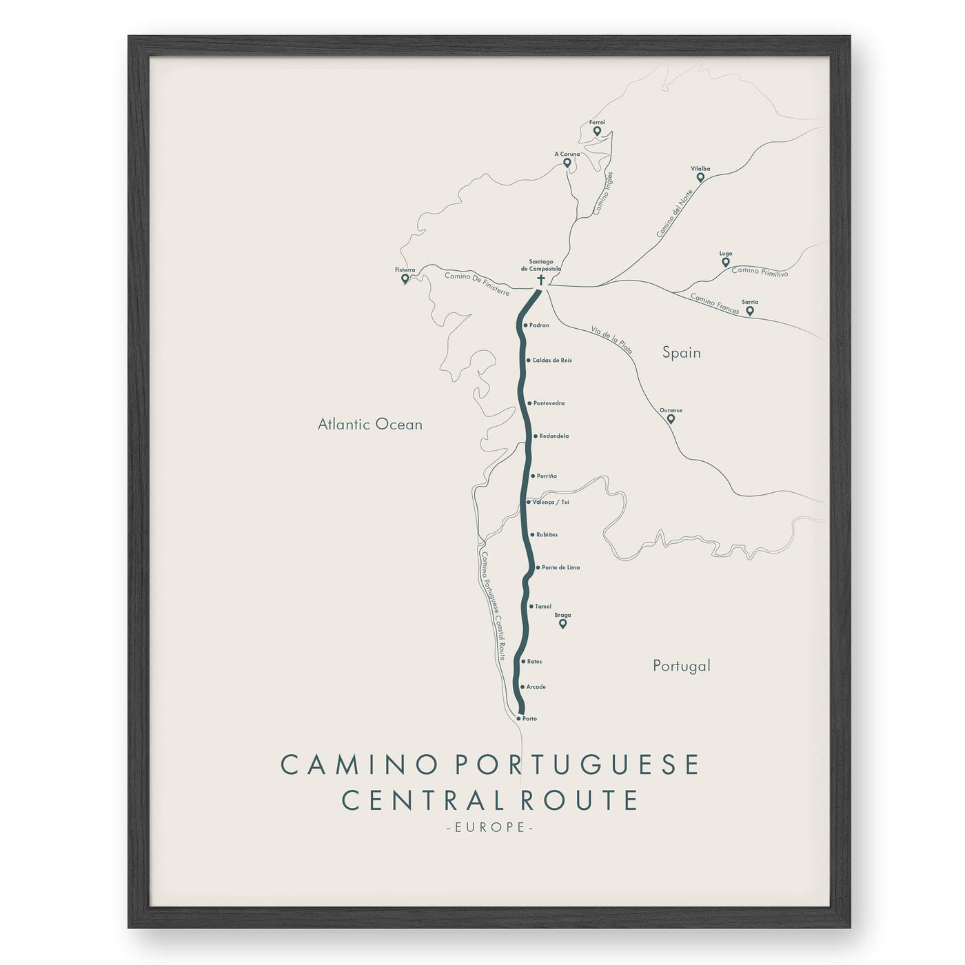 Trail Poster of Camino Portuguese - Central - Beige