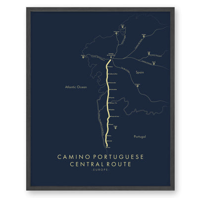 Trail Poster of Camino Portuguese - Central - Blue