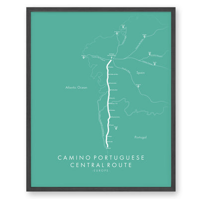 Trail Poster of Camino Portuguese - Central - Teal