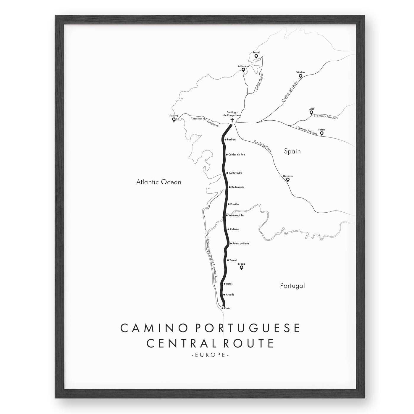 Trail Poster of Camino Portuguese - Central - White