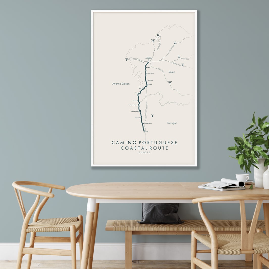 Trail Poster of Camino Portuguese - Coastal - Beige Mockup