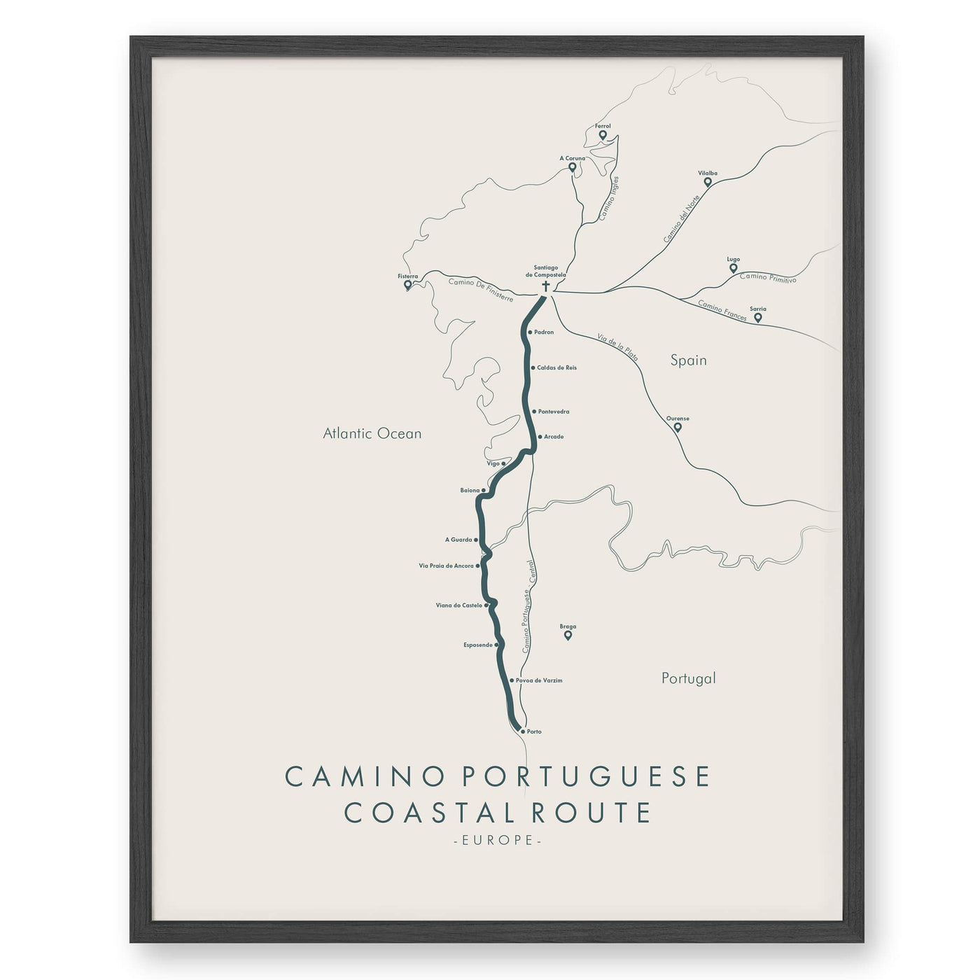 Trail Poster of Camino Portuguese - Coastal - Beige