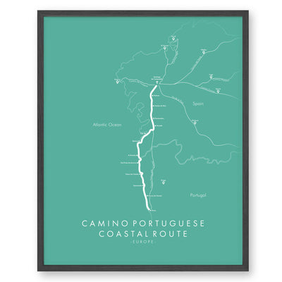 Trail Poster of Camino Portuguese - Coastal - Teal