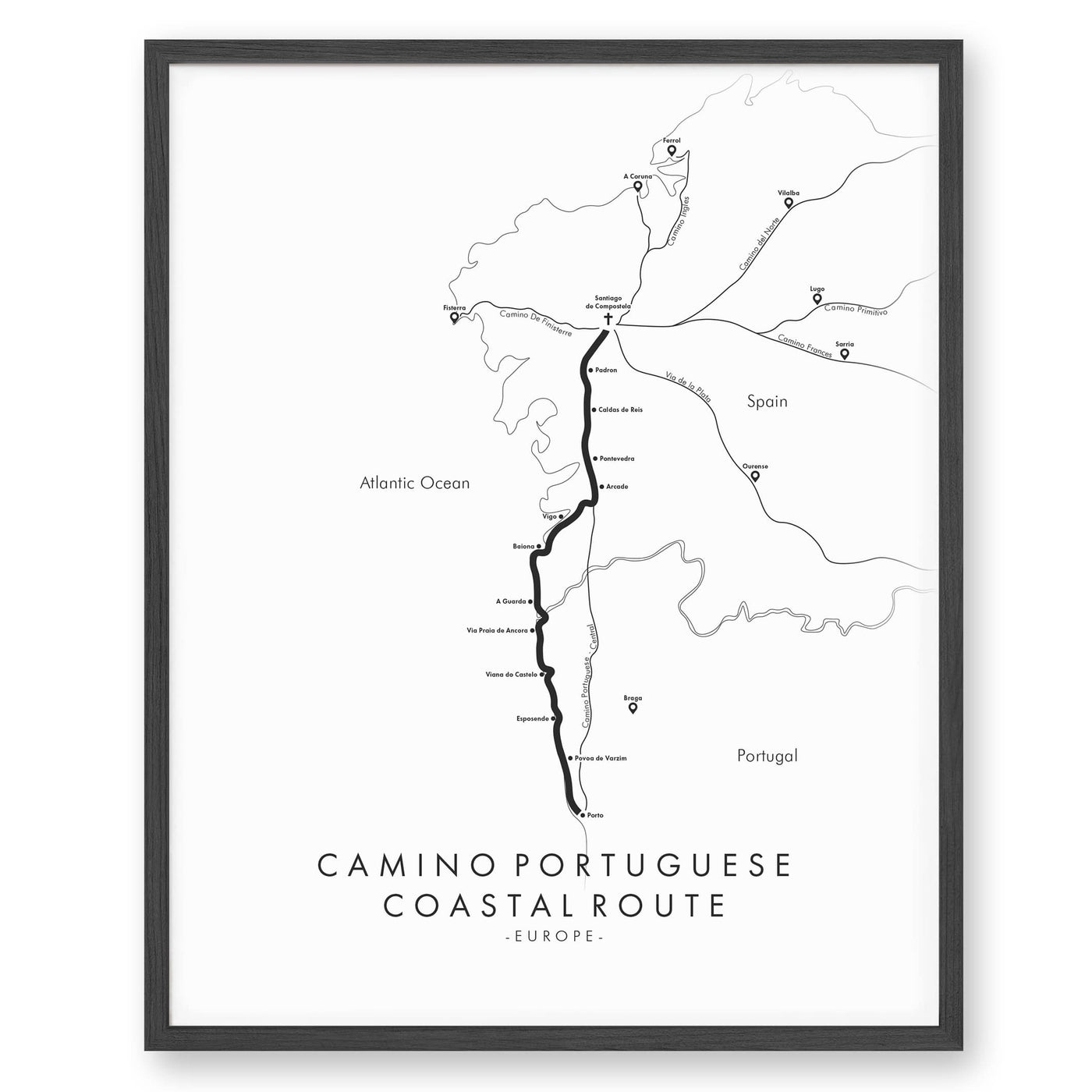 Trail Poster of Camino Portuguese - Coastal - White