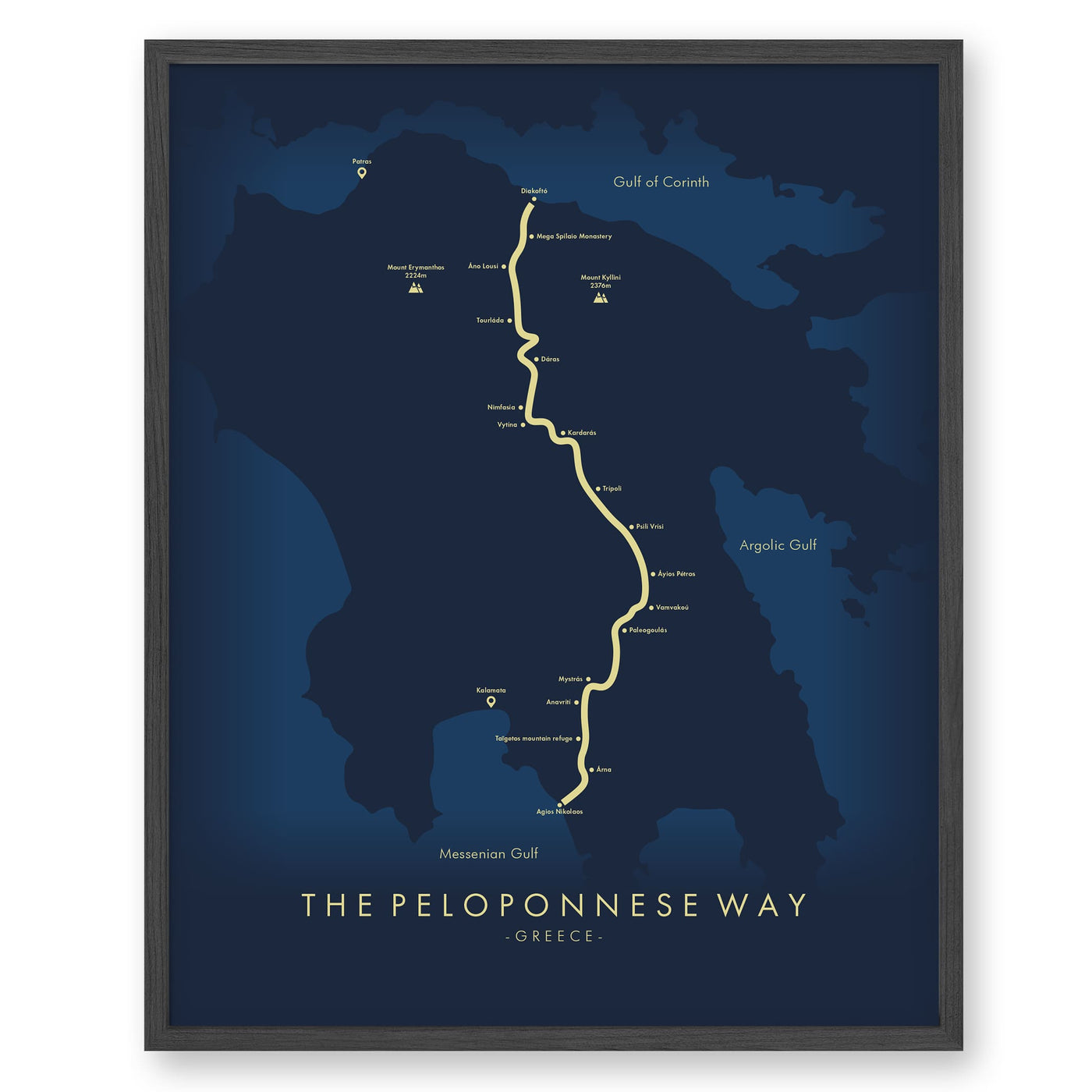 Trail Poster of E4 | The Peloponnese Way - Blue