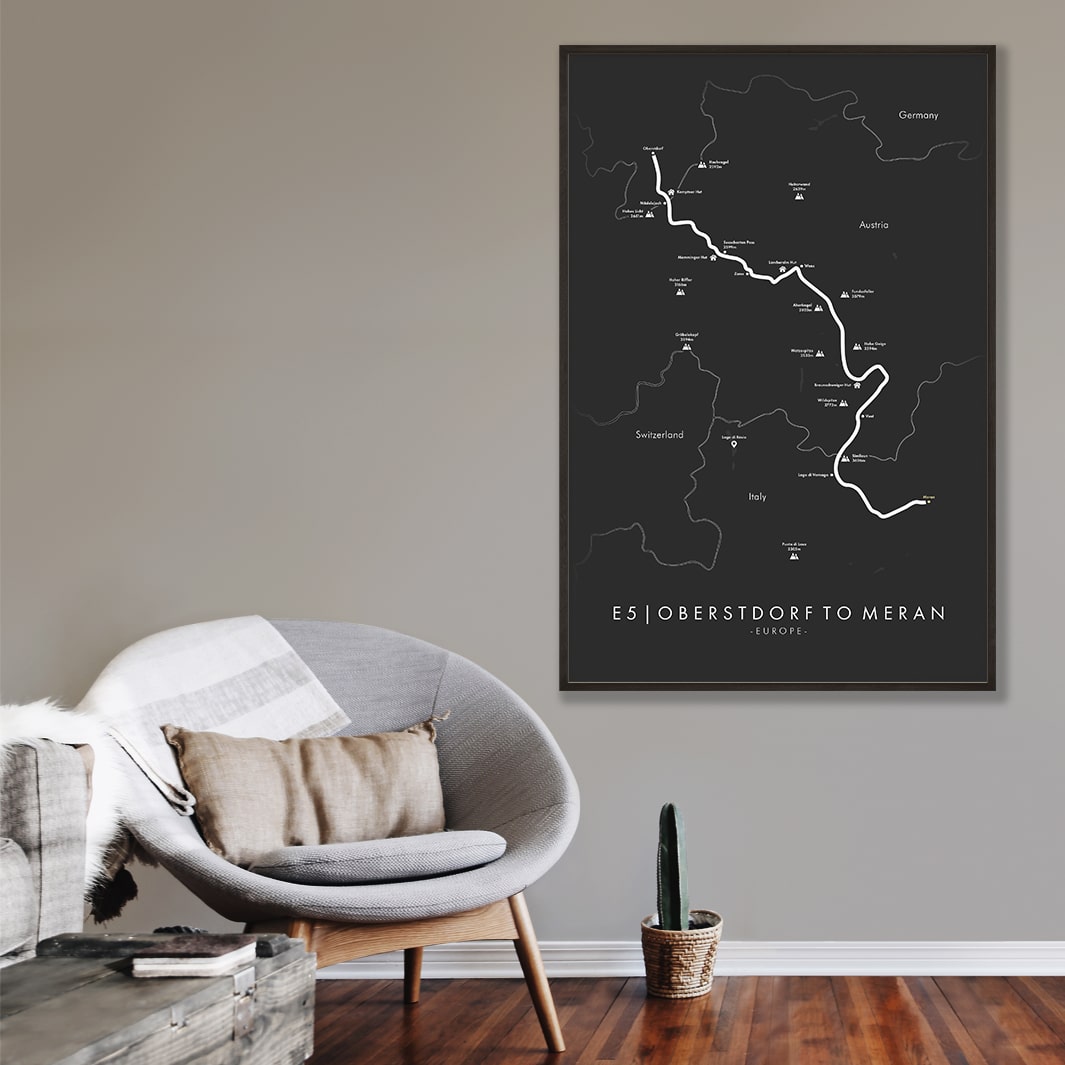 Trail Poster of E5 | Oberstdorf to Meran - Grey Mockup