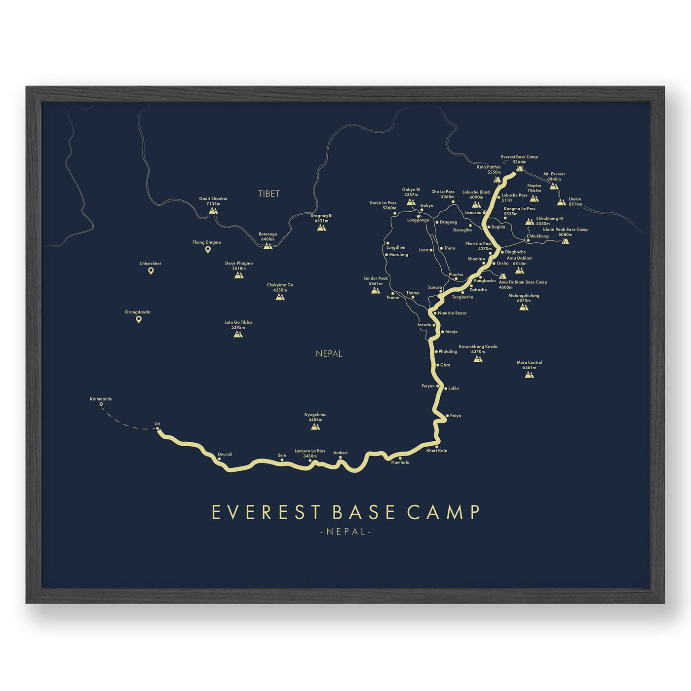 Trail Poster of Everest Base Camp Trek Jiri - Blue