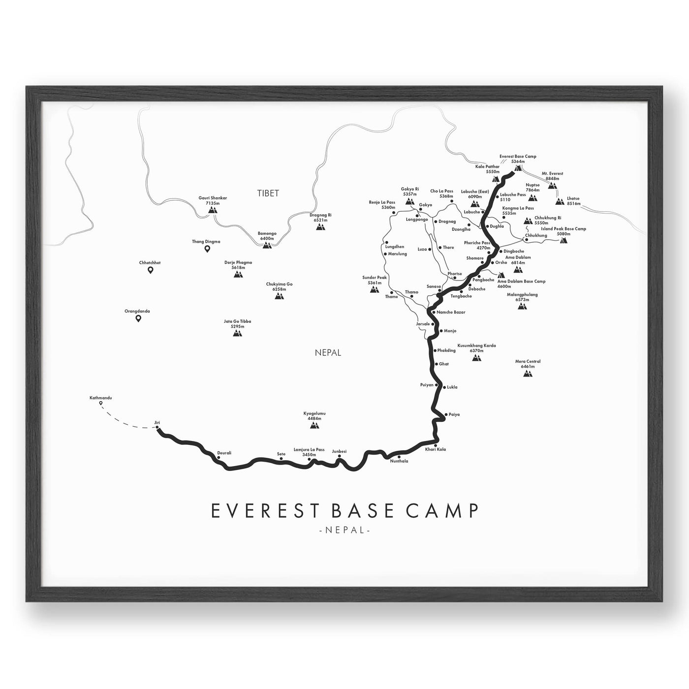 Trail Poster of Everest Base Camp Trek Jiri - White