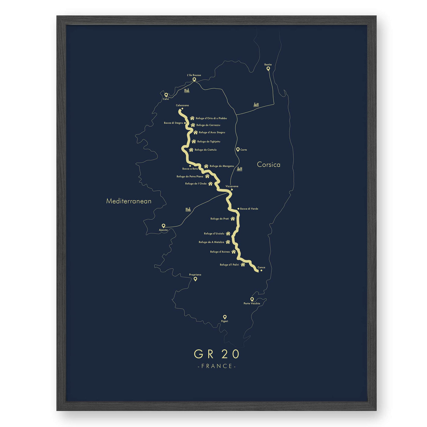 Trail Poster of GR20 - Blue