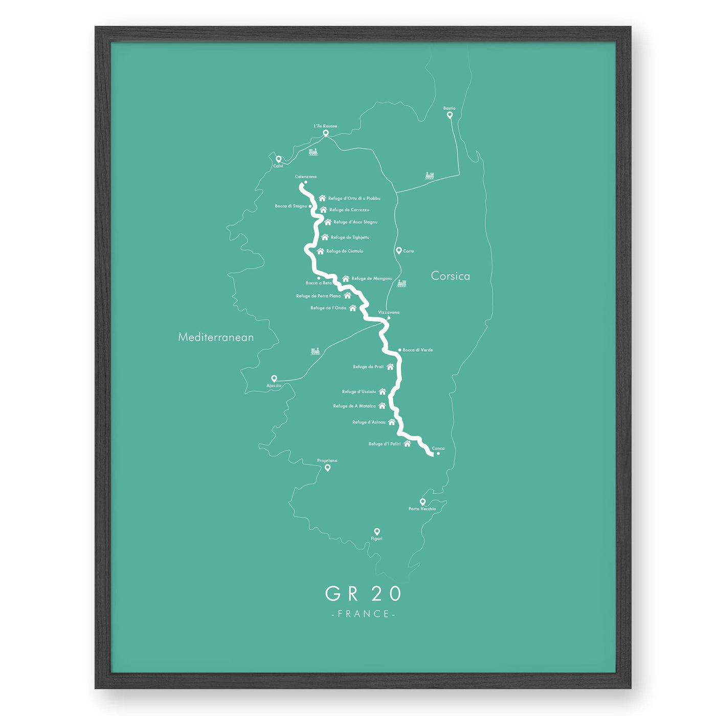 Trail Poster of GR20 - Teal