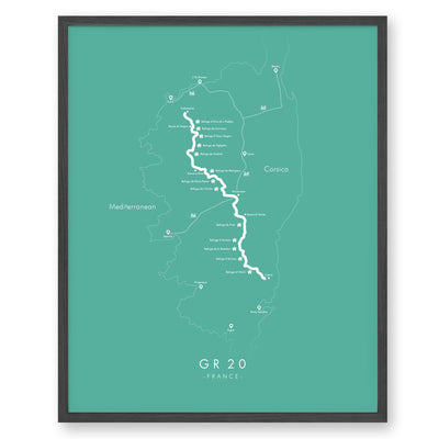 Trail Poster of GR20 - Teal