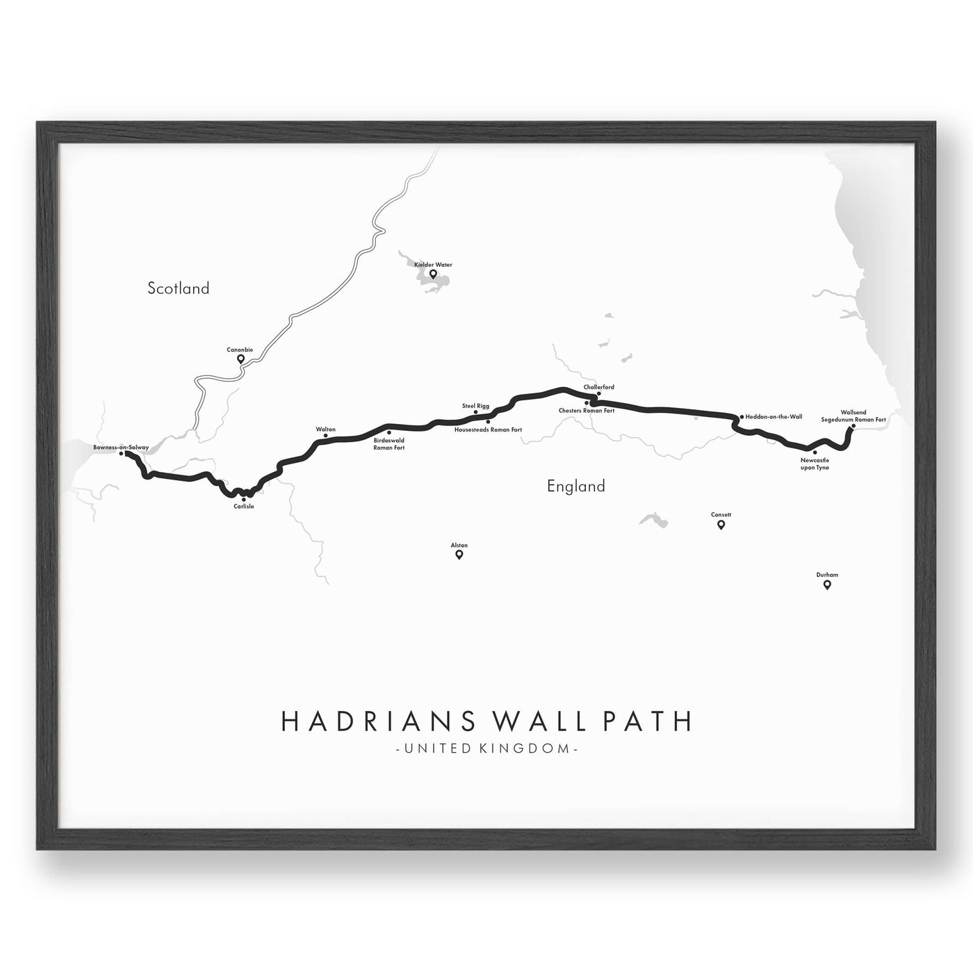 Trail Poster of Hadrians Wall Path - White