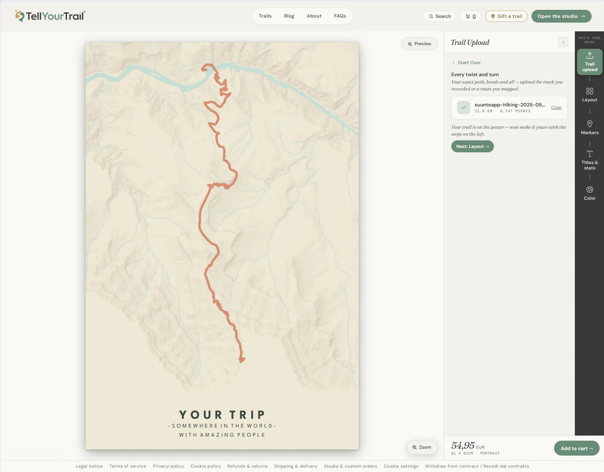 Uploading a GPX file and the trail appearing on the poster