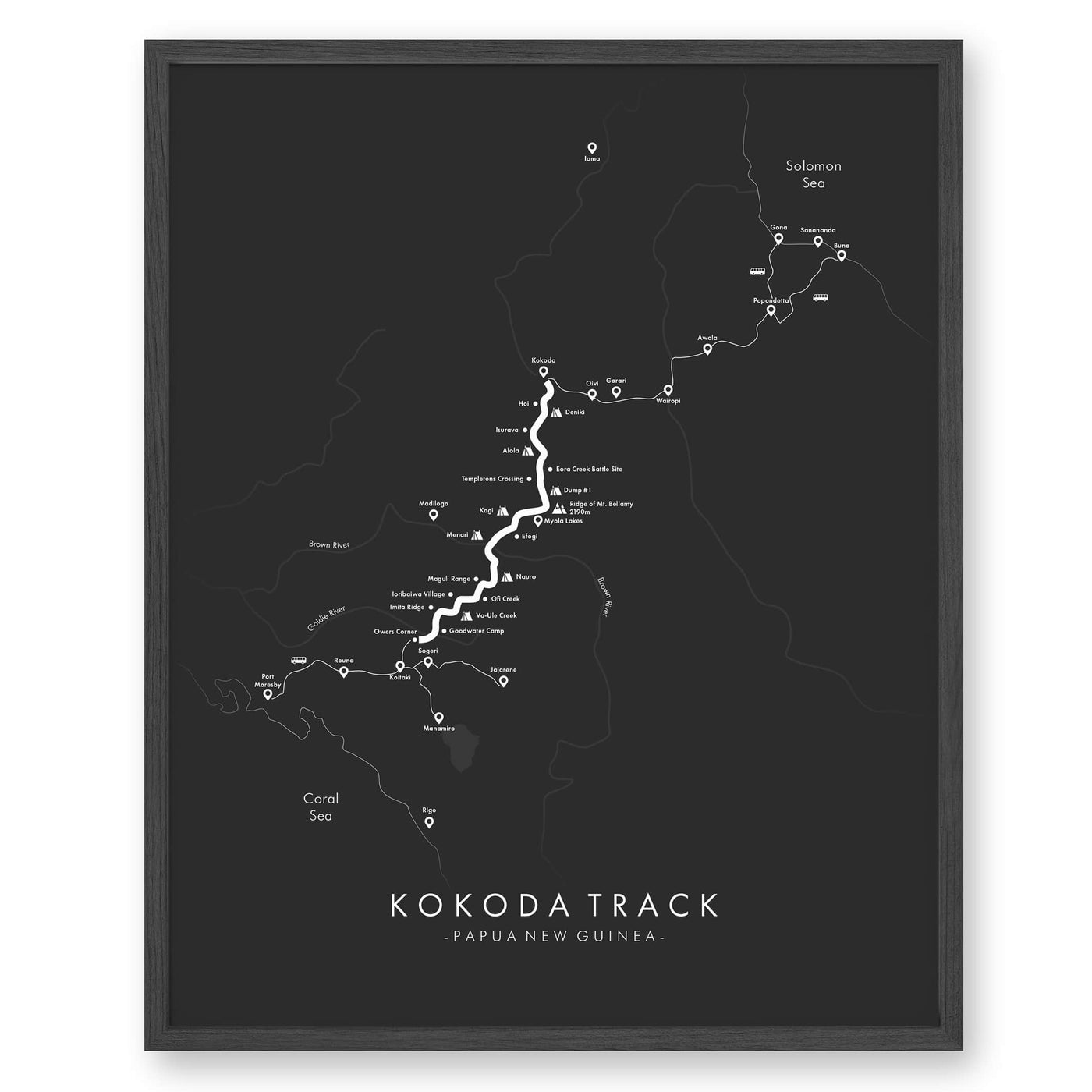 Trail Poster of Kokoda Track - Grey