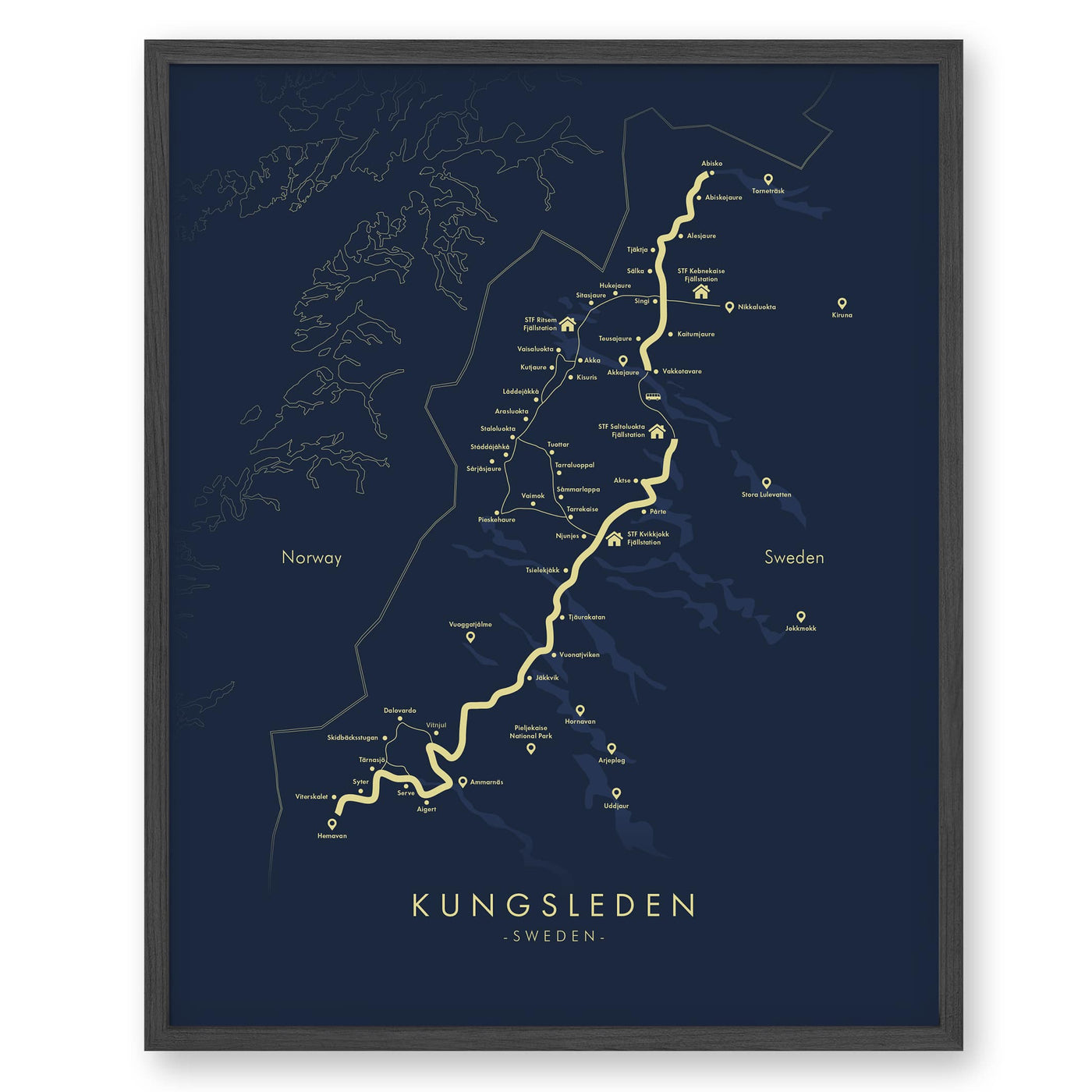 Trail Poster of Kungsleden - Blue