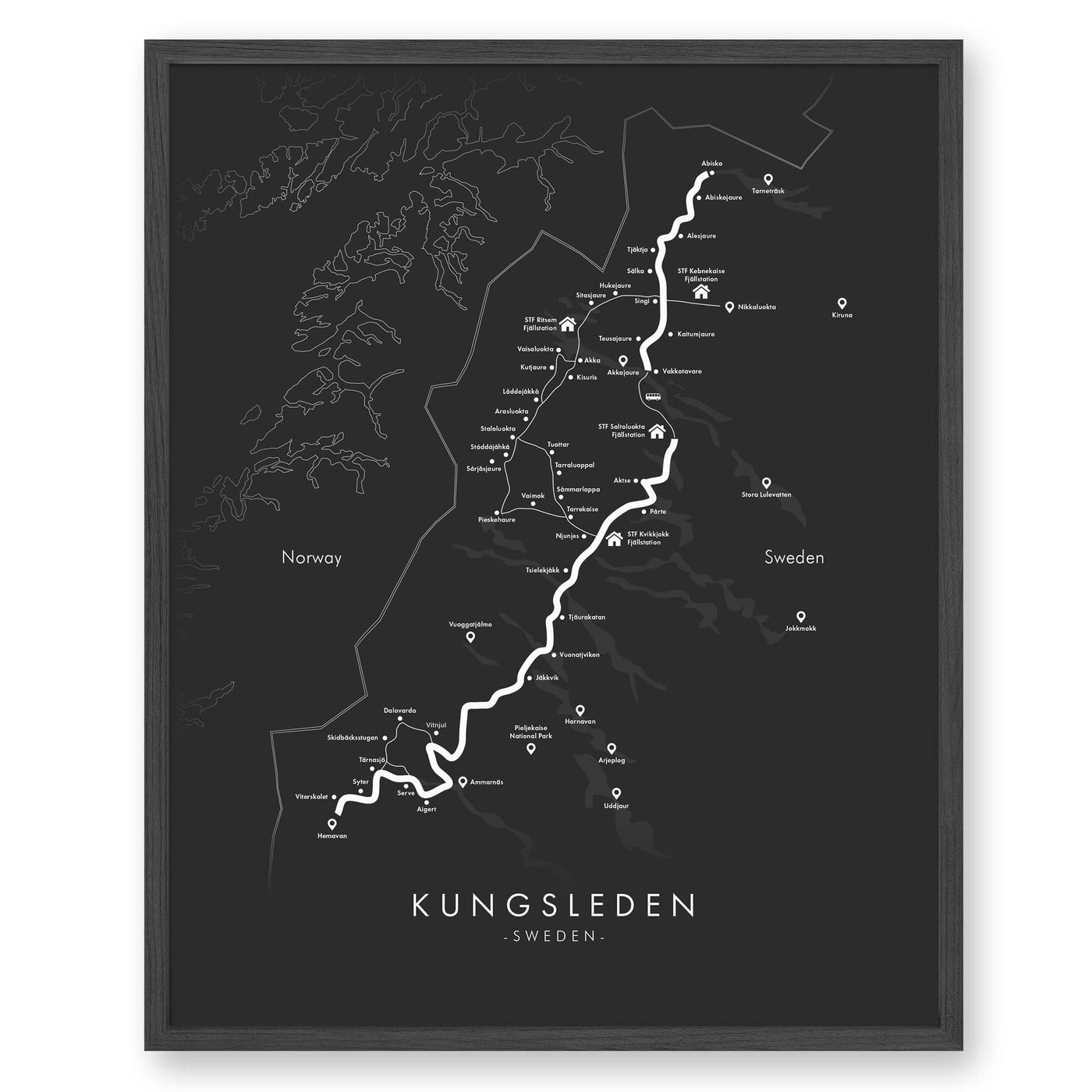 Trail Poster of Kungsleden - Grey