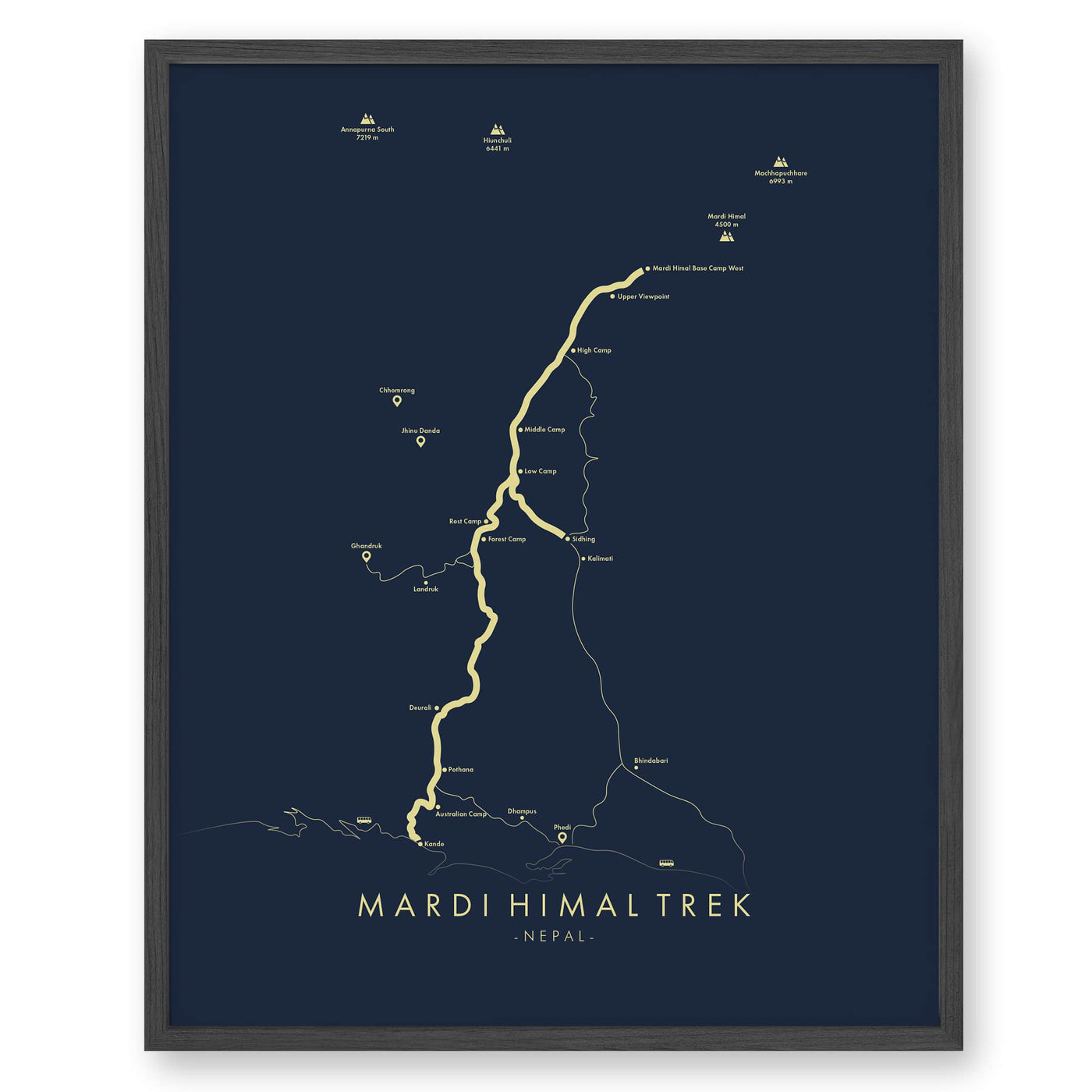 Trail Poster of Mardi Himal Trail - Blue