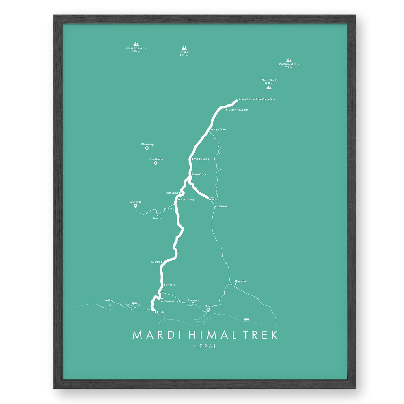 Trail Poster of Mardi Himal Trail - Teal