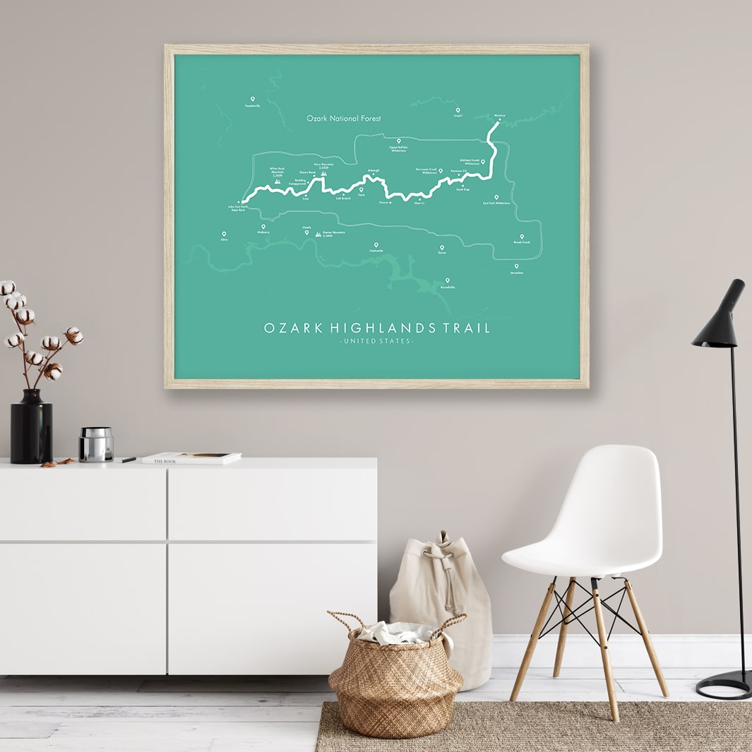 Trail Poster of Ozark Highlands Trail - Teal Mockup