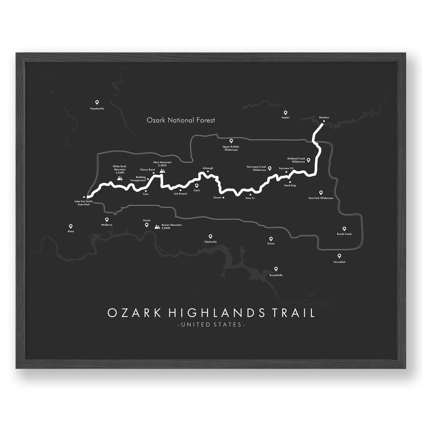 Trail Poster of Ozark Highlands Trail - Grey