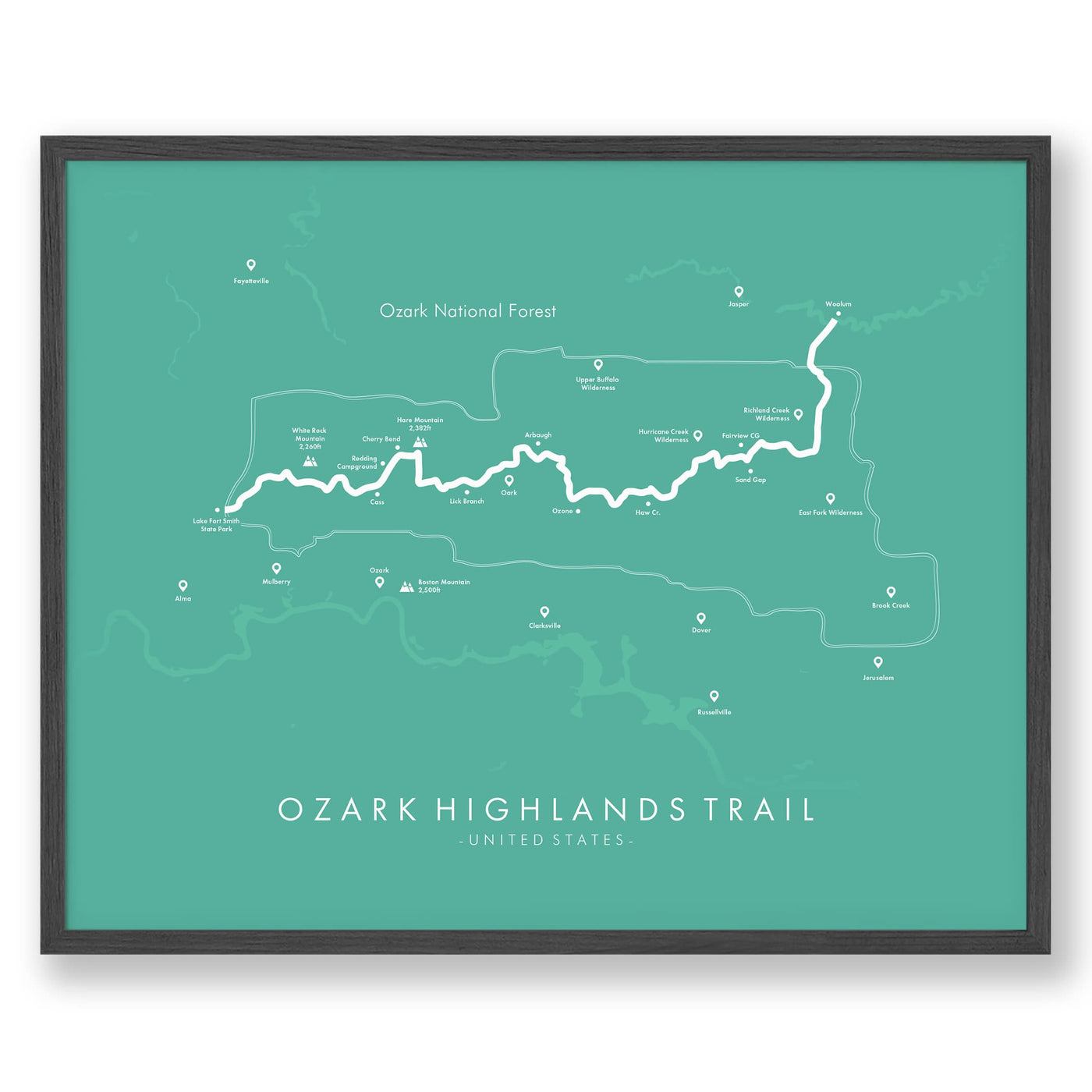 Trail Poster of Ozark Highlands Trail - Teal