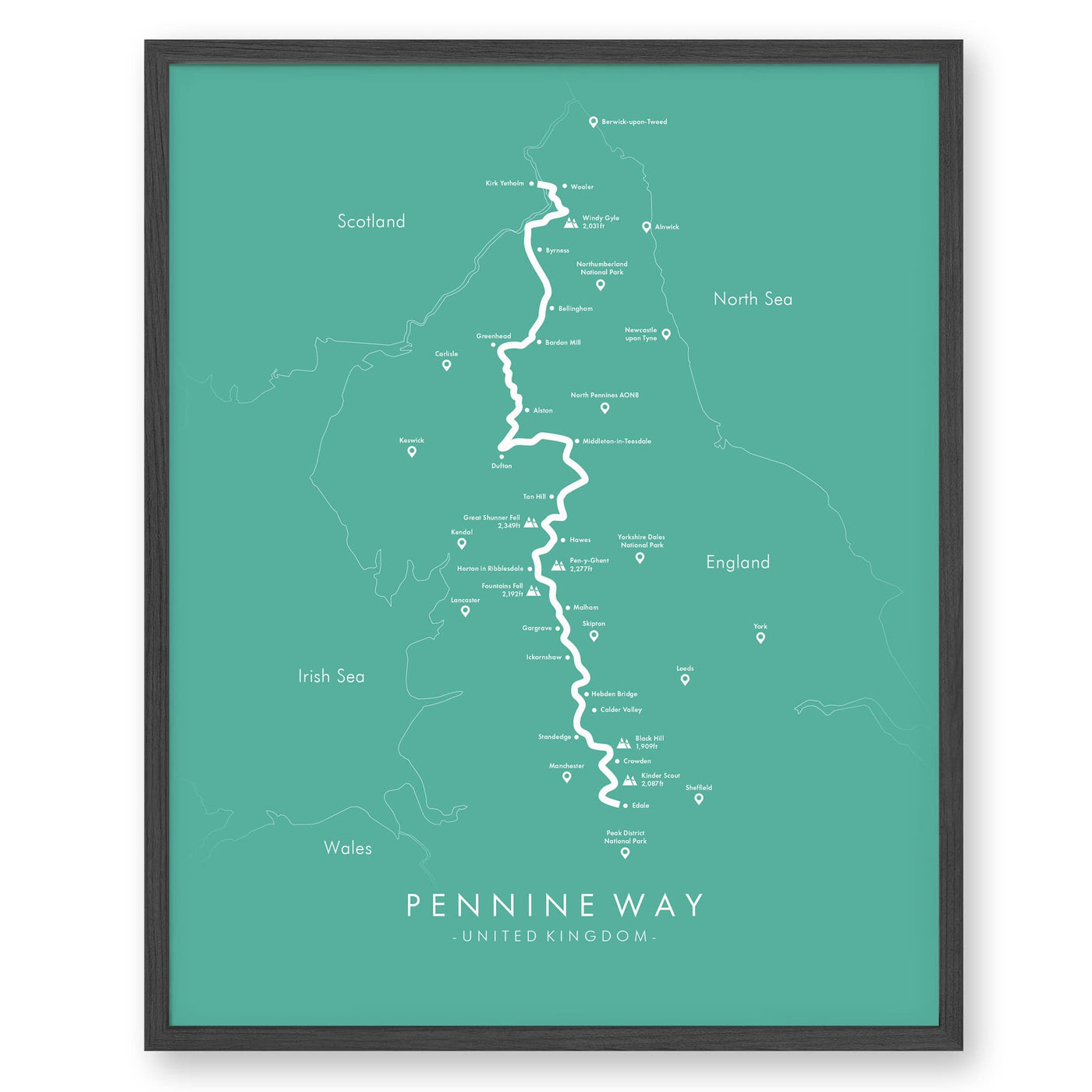 Trail Poster of Pennine Way - Teal