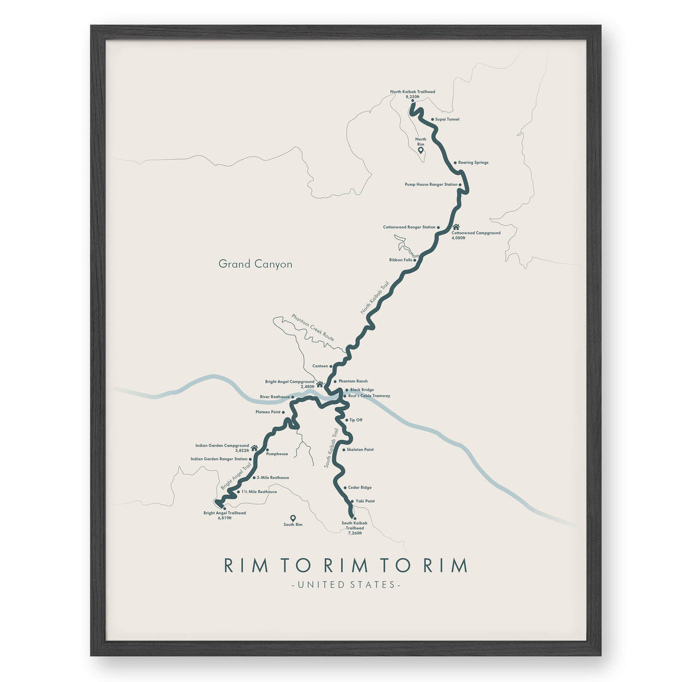 Trail Poster of Rim to Rim to Rim - Havasupai - Beige