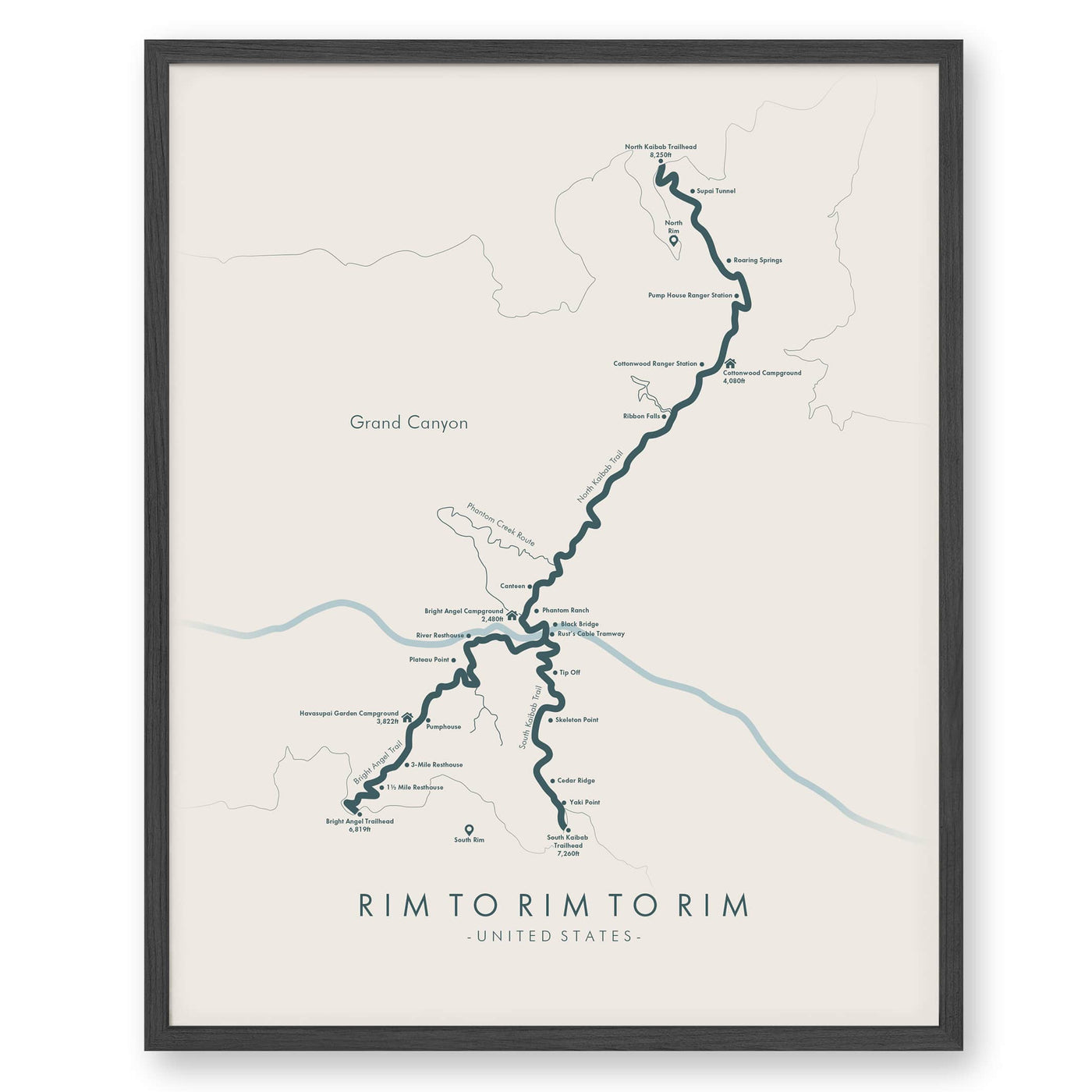 Trail Poster of Rim to Rim to Rim - Havasupai Havasupai - Beige