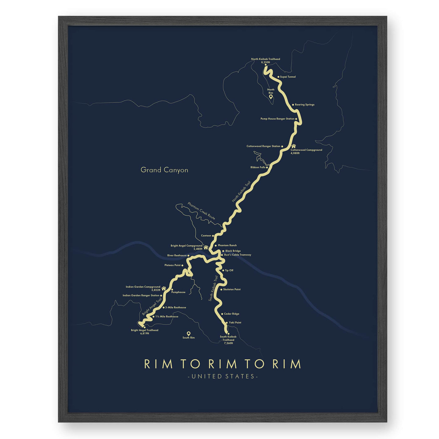 Trail Poster of Rim to Rim to Rim - Havasupai - Blue