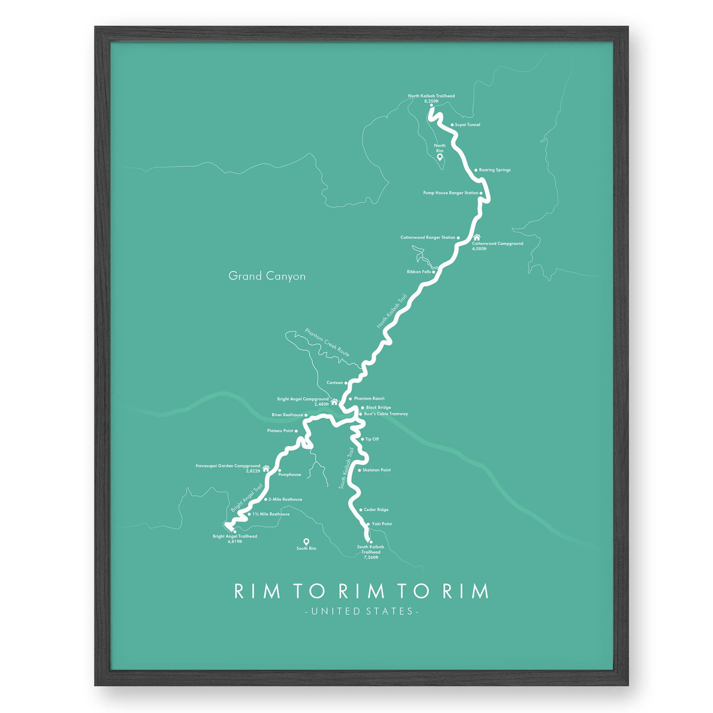 Trail Poster of Rim to Rim to Rim - Havasupai Havasupai - Teal