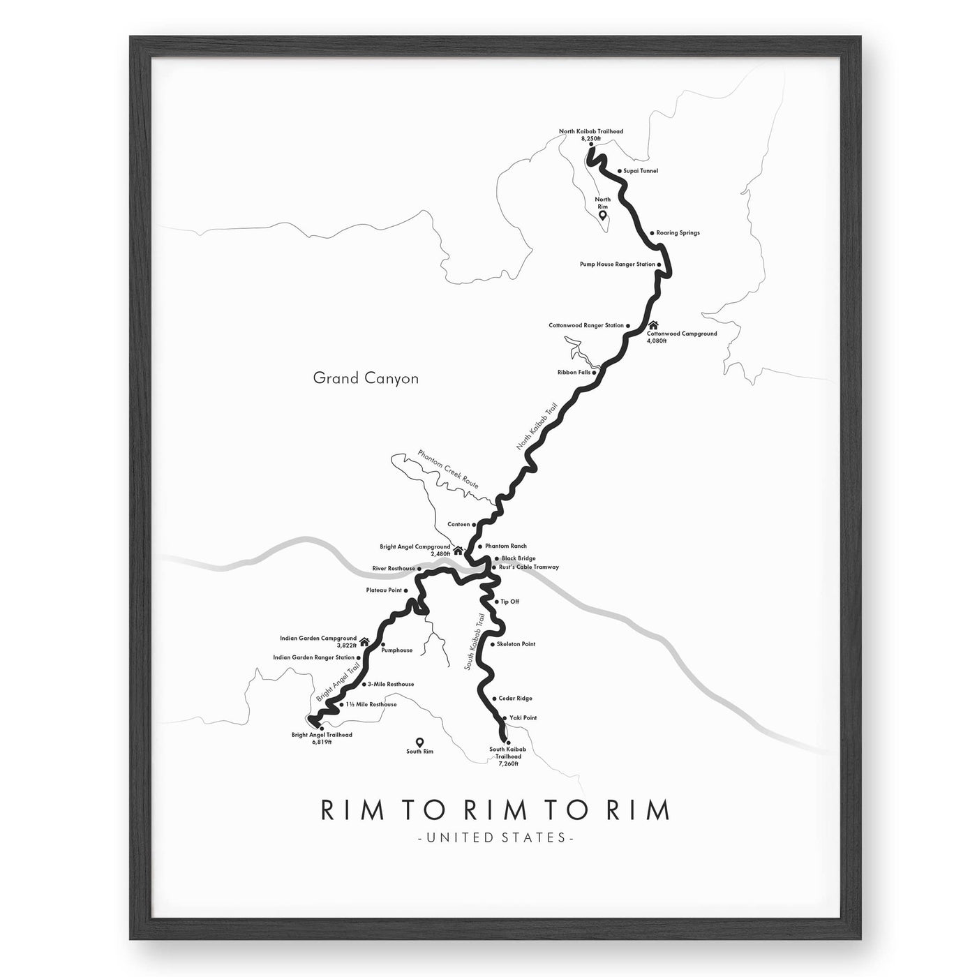 Trail Poster of Rim to Rim to Rim - Havasupai - White