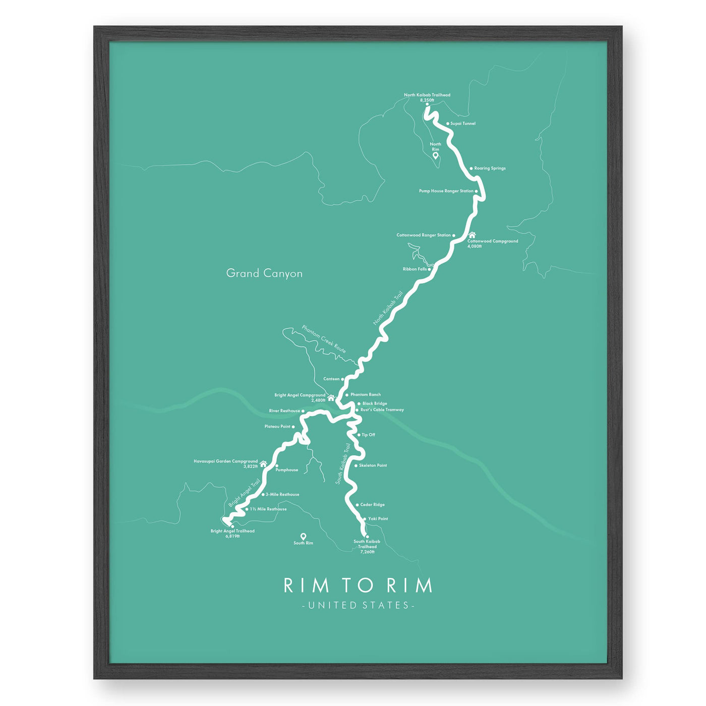 Trail Poster of Rim To Rim - Havasupai Gardens - Teal