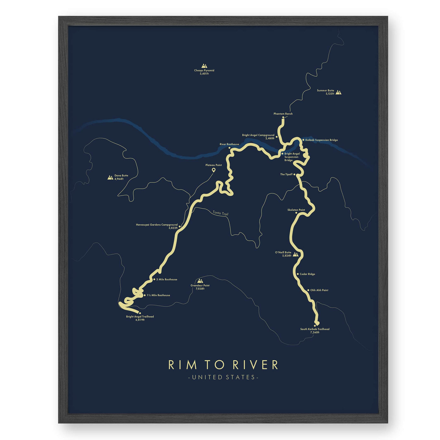 Trail Poster of Rim To River - Havasupai - Blue