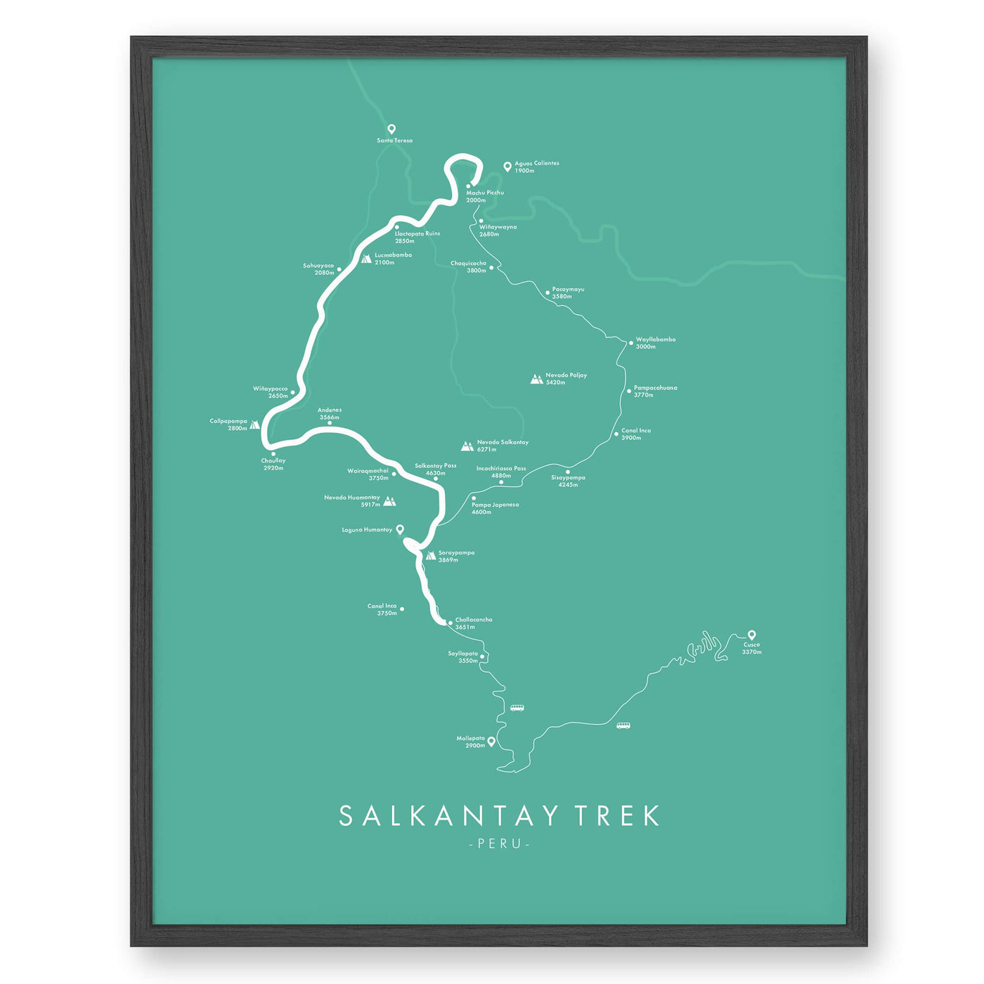 Trail Poster of Salkantay Trek - Teal