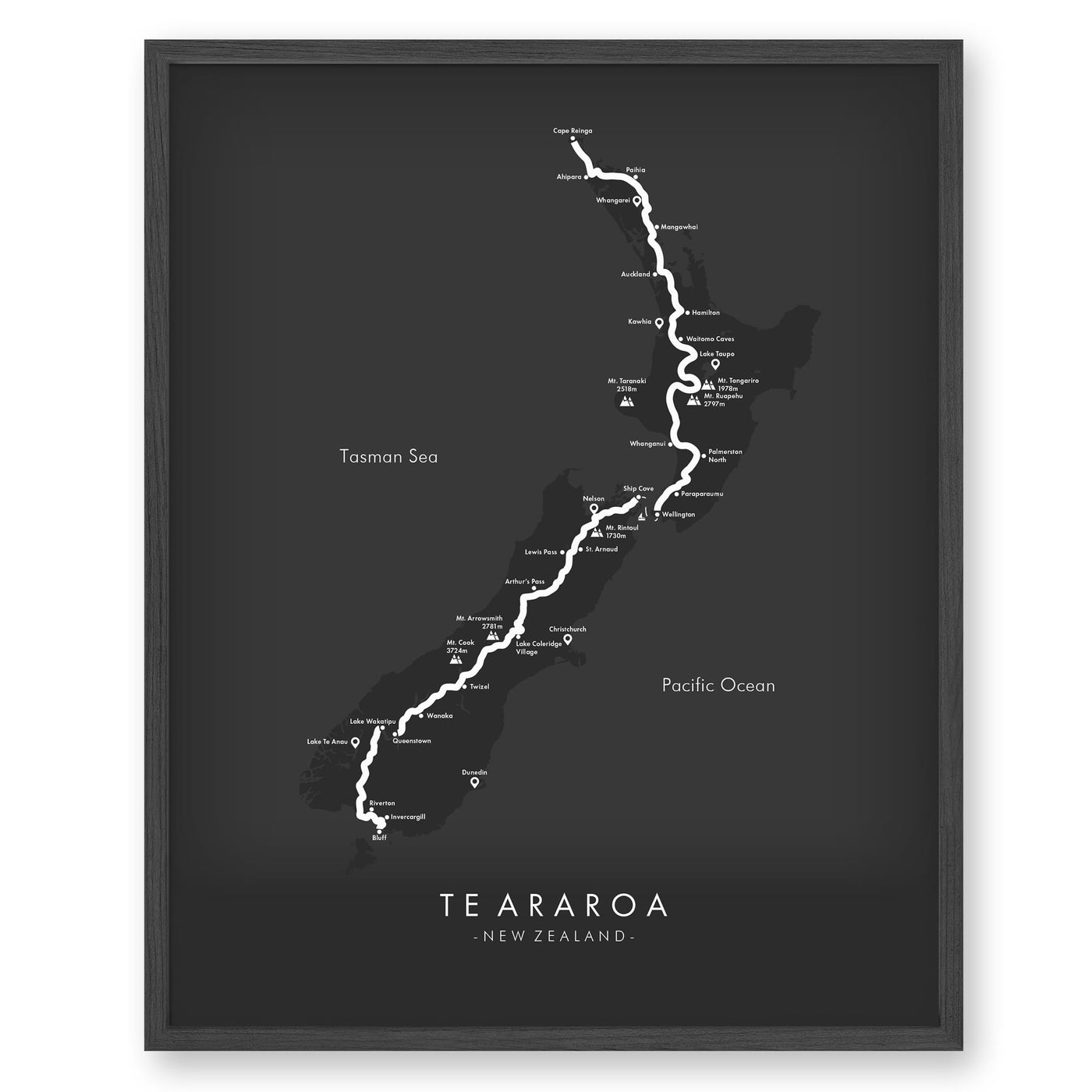 Trail Poster of Te Araroa - Grey