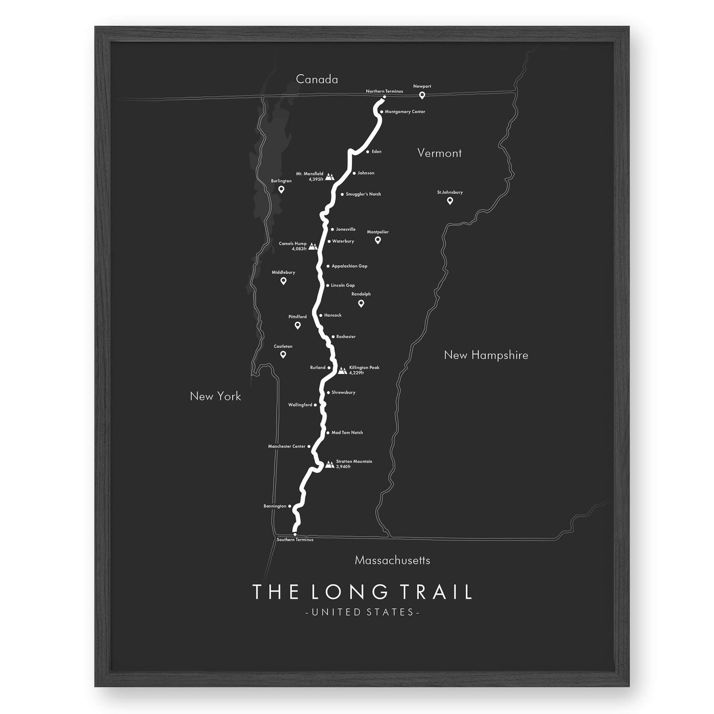 Trail Poster of The Long Trail - Vermont - Grey