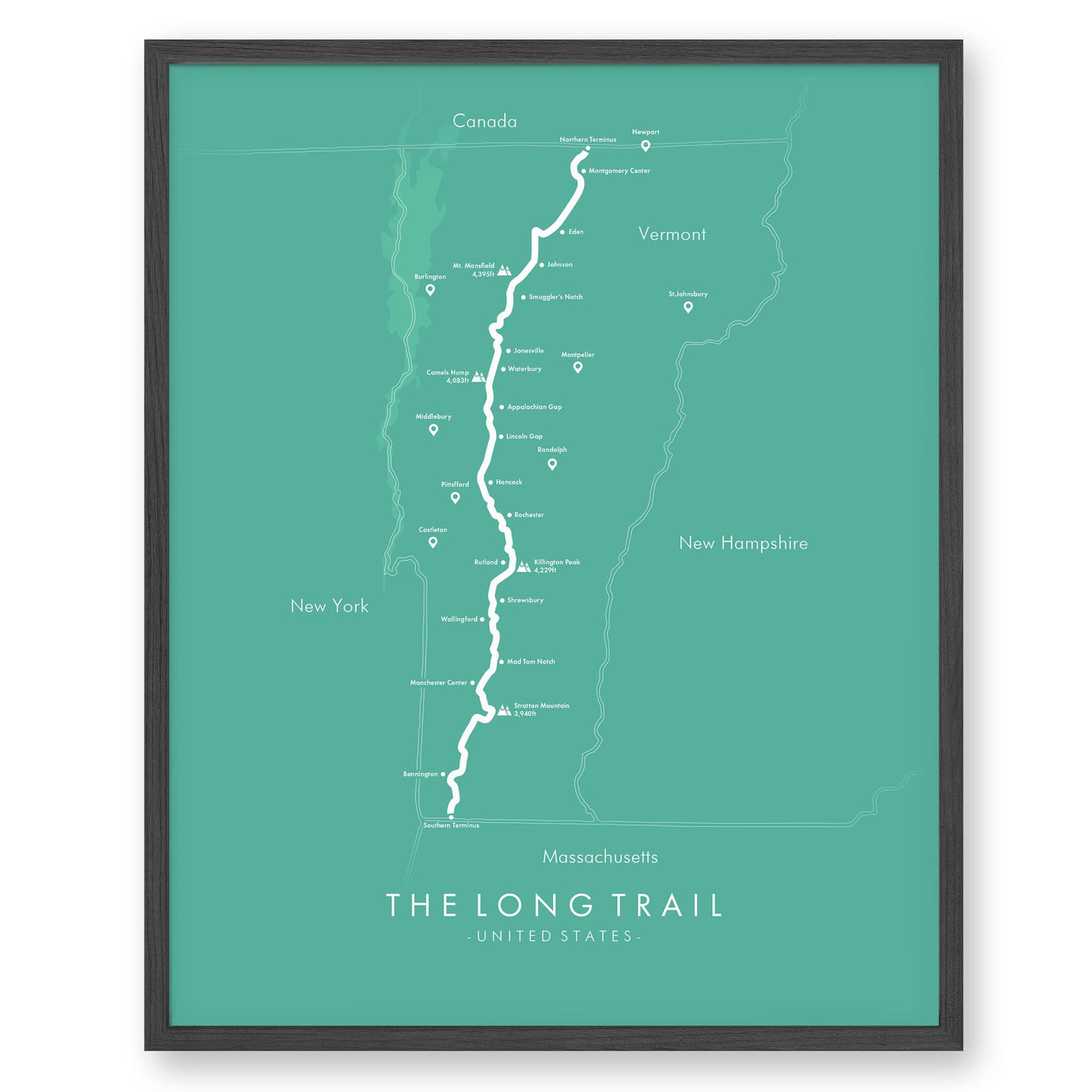 Trail Poster of The Long Trail - Vermont - Teal