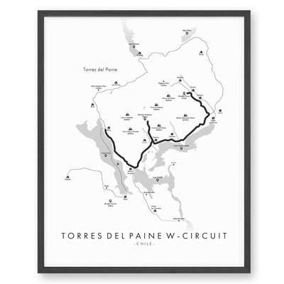 Trail Poster of Torres Del Paine 'W'-Circuit Trek - White