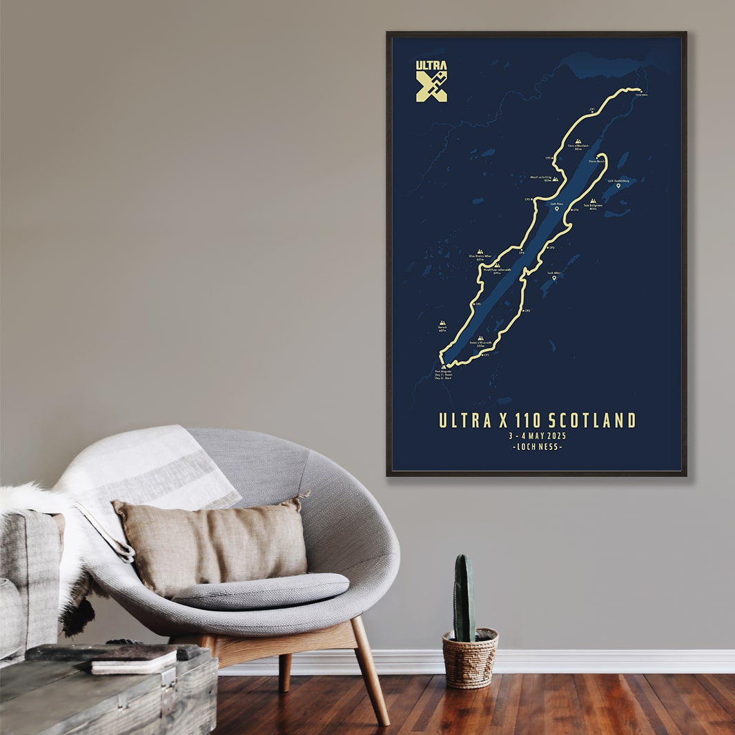 Trail Poster of Ultra X Scotland 110km - 2025 - Blue Mockup