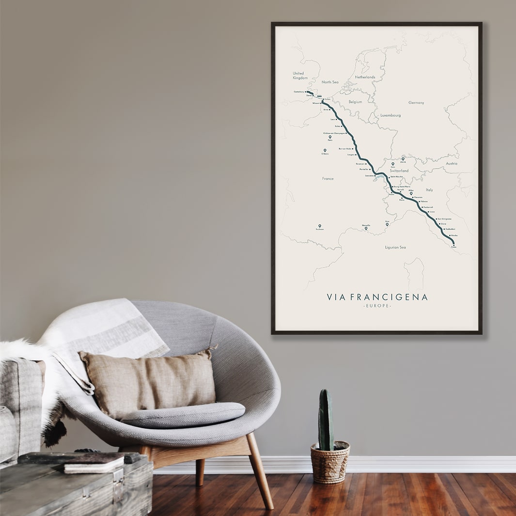 Trail Poster of Via Francigena - Beige Mockup