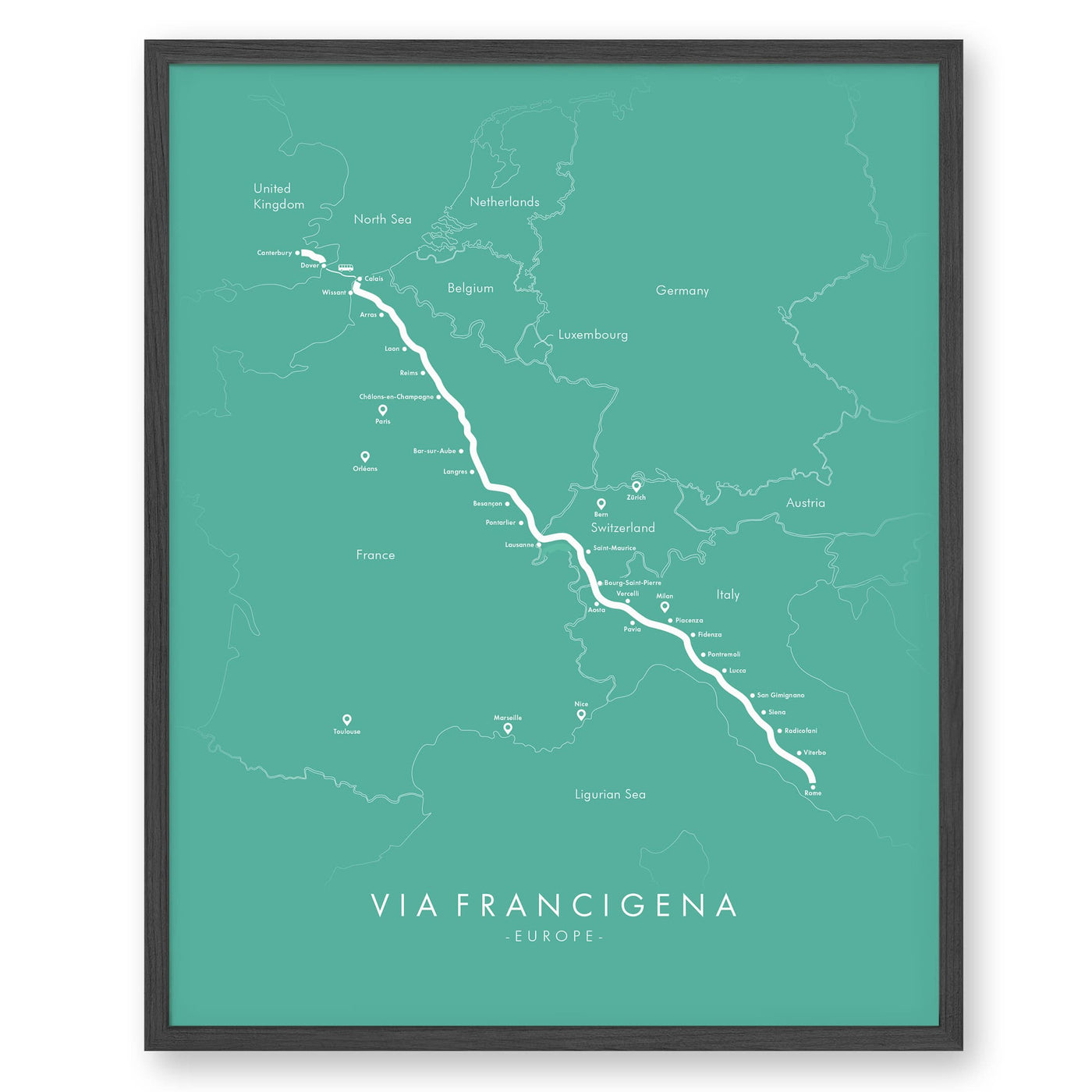 Trail Poster of Via Francigena - Teal