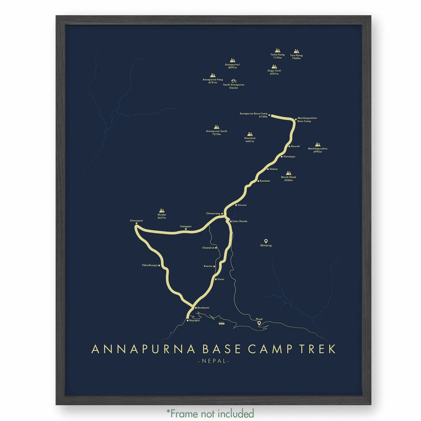 Trail Poster of Annapurna Base Camp Trek - Blue