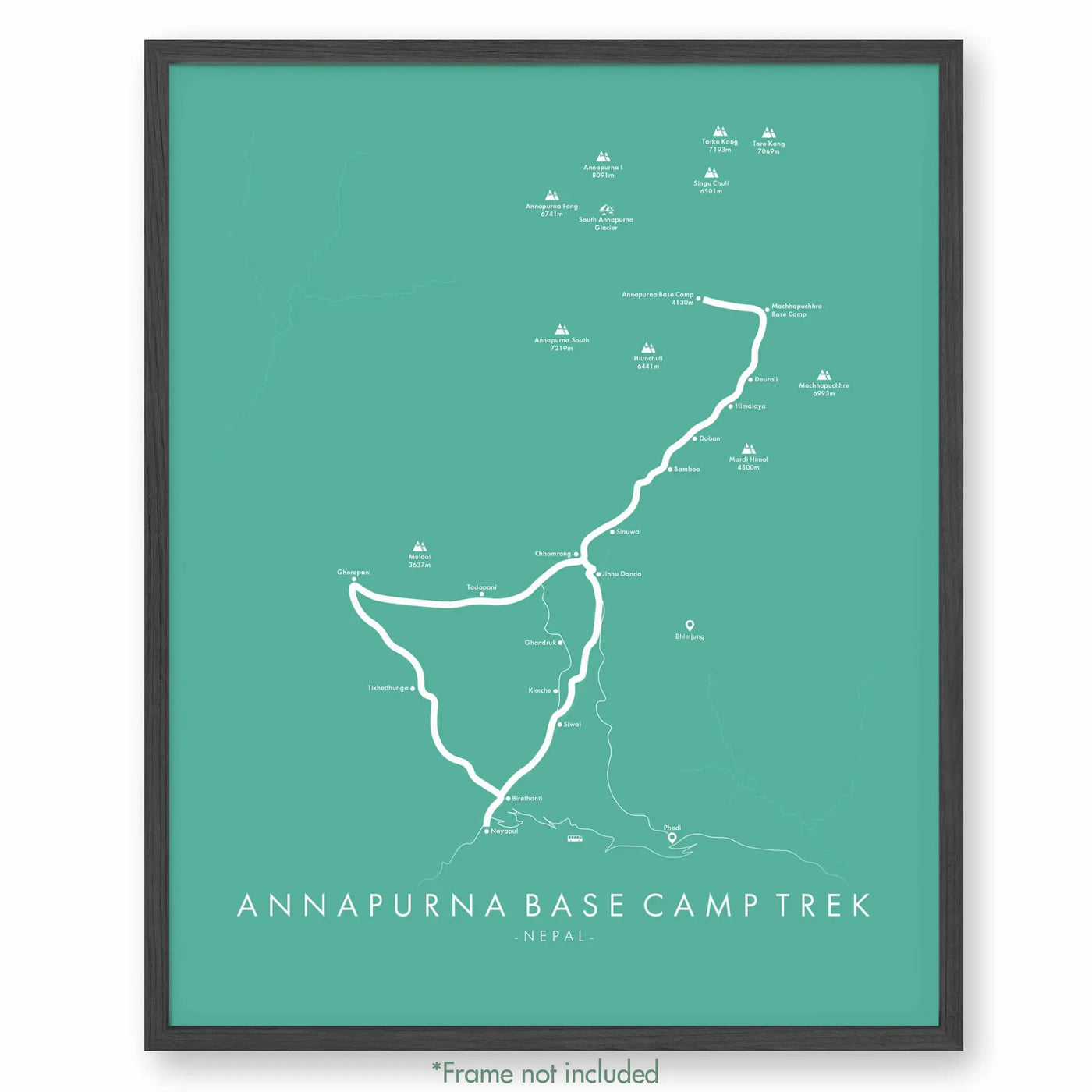 Trail Poster of Annapurna Base Camp Trek - Teal