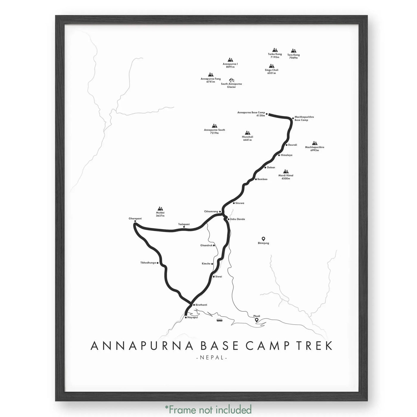 Trail Poster of Annapurna Base Camp Trek - White