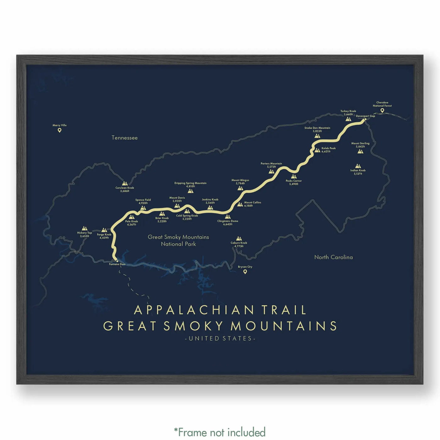 Trail Poster of Appalachian Trail - Great Smoky Mountains - Blue